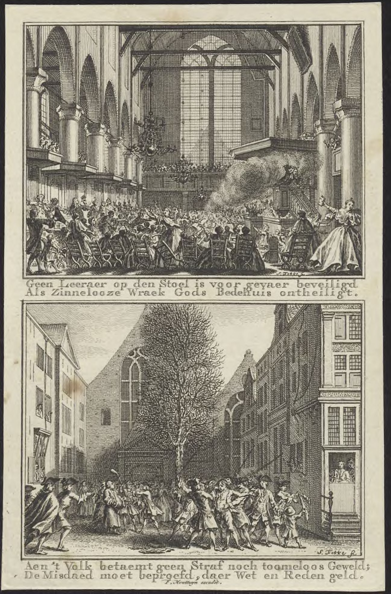 Views of disturbance during a church service and popular uprising