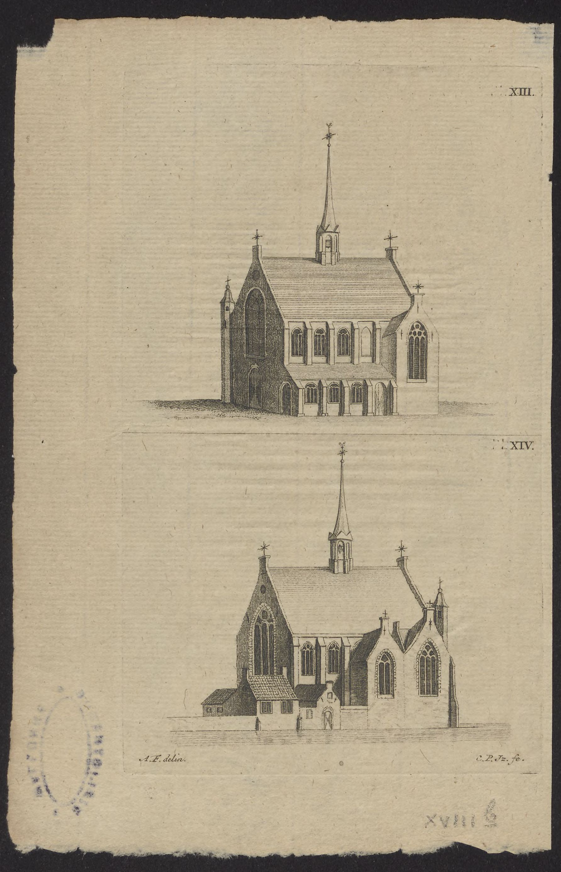 Two views of the Court chapel ('Hofkapel') and Walloon church at The Hague