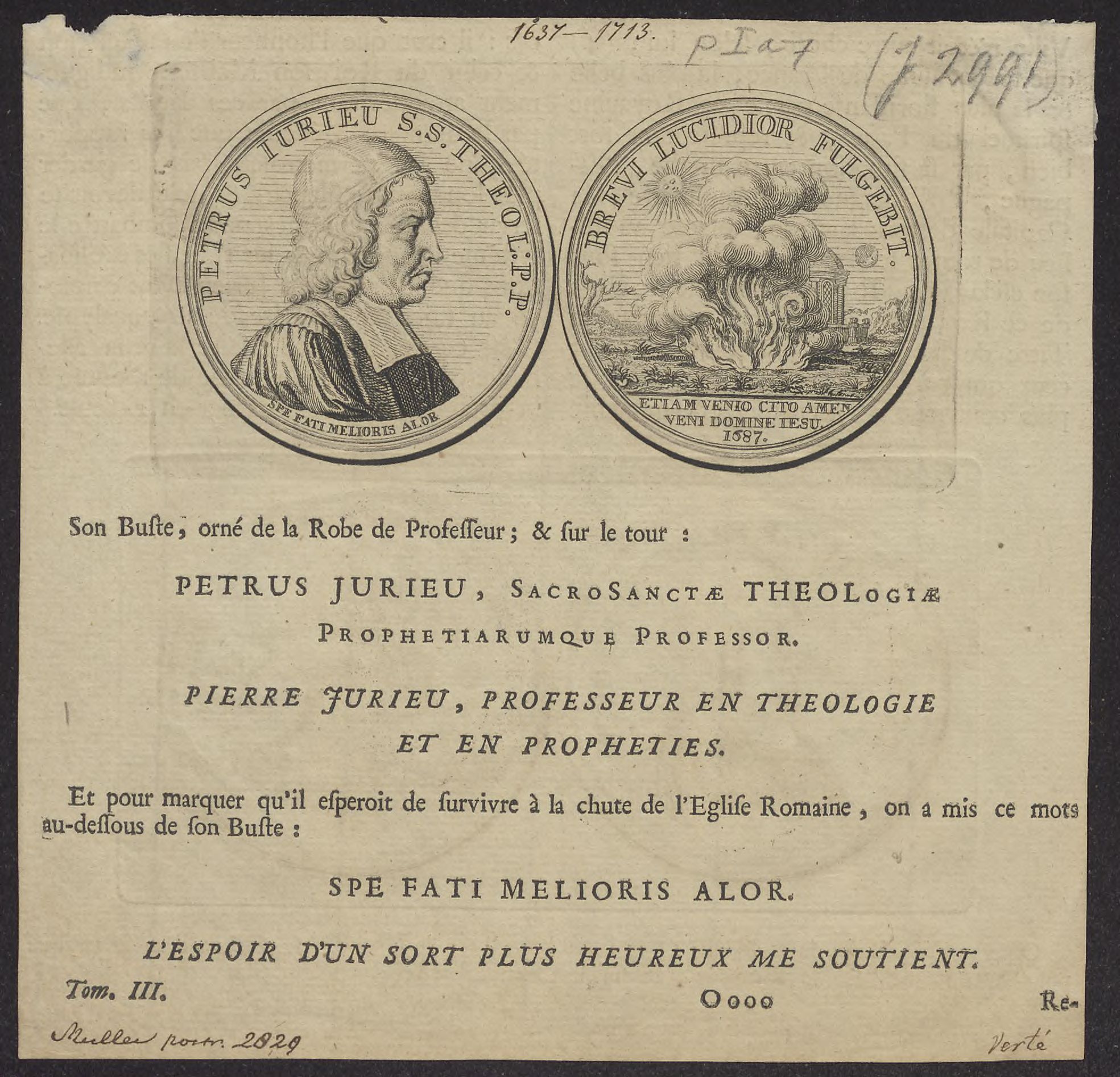 Depiction of a medal on Petrus Iurieu, obverse and reverse