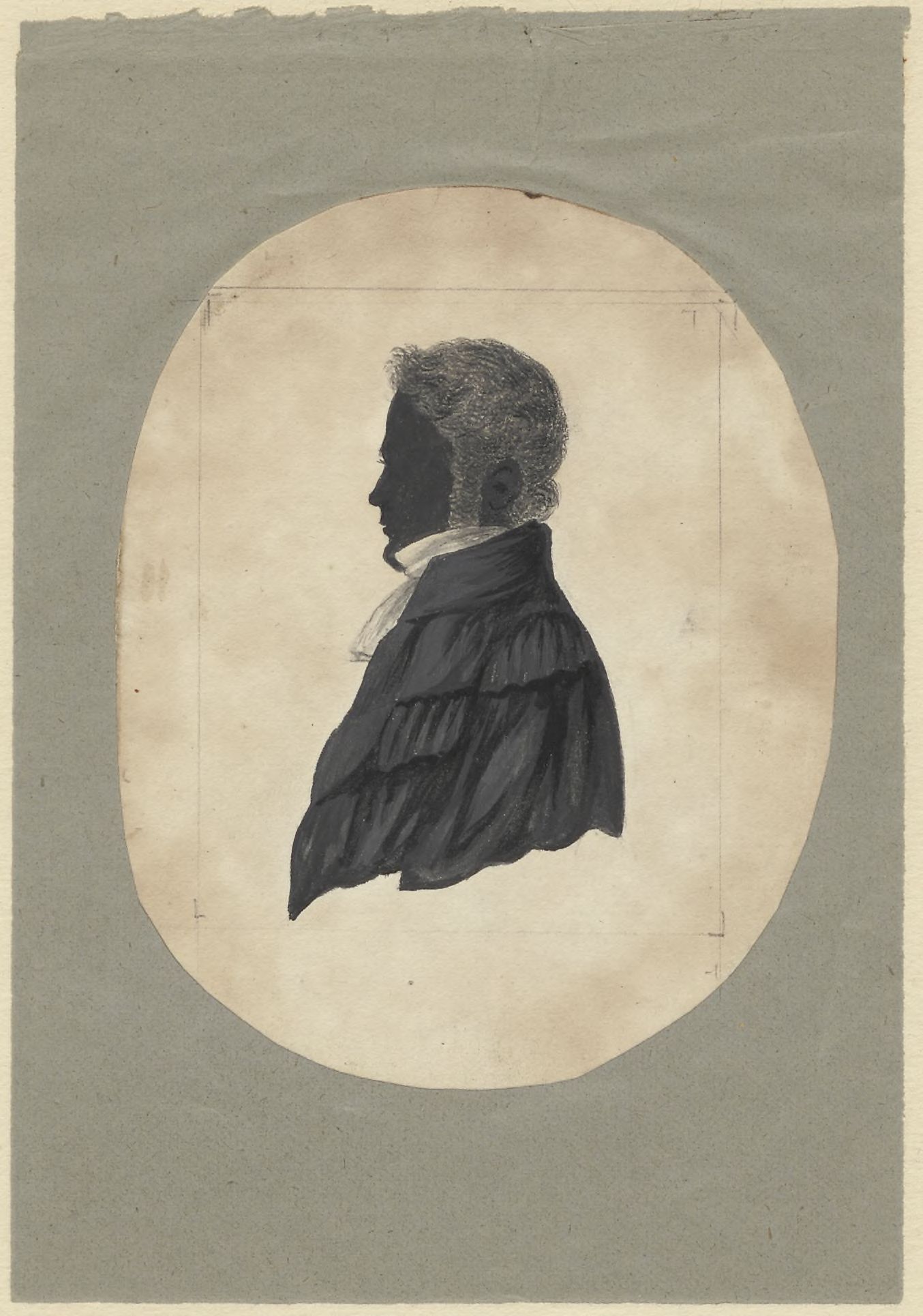 Silhouette portrait of an unknown man, facing left