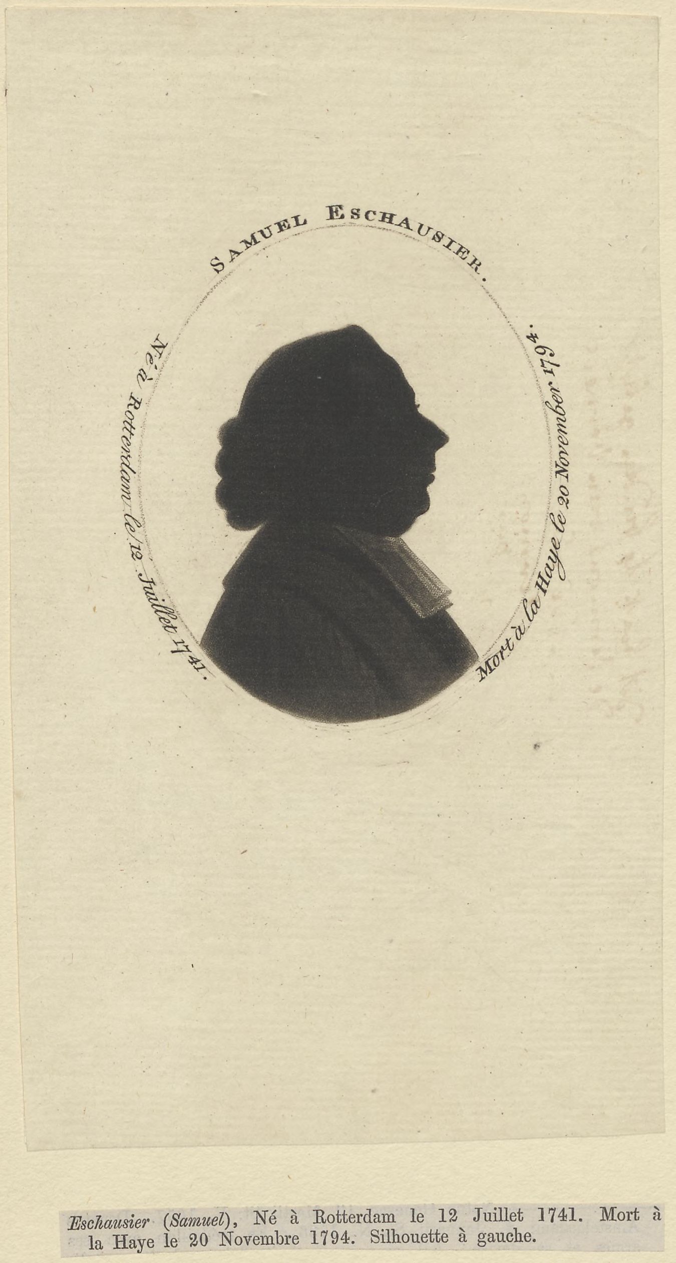Silhouette portrait of Samuel Eschausier, facing right