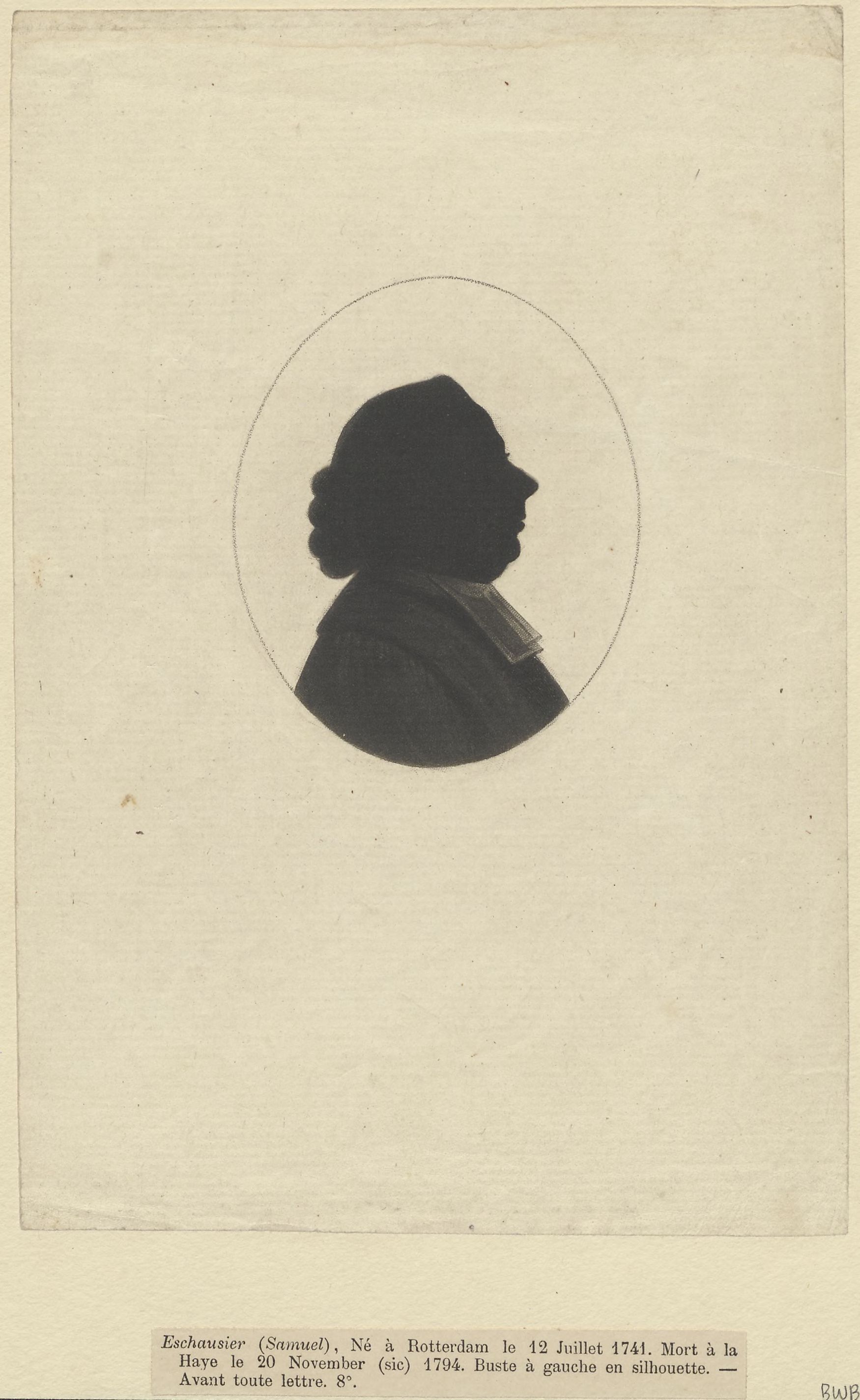 Silhouette portrait of Samuel Eschausier, facing right