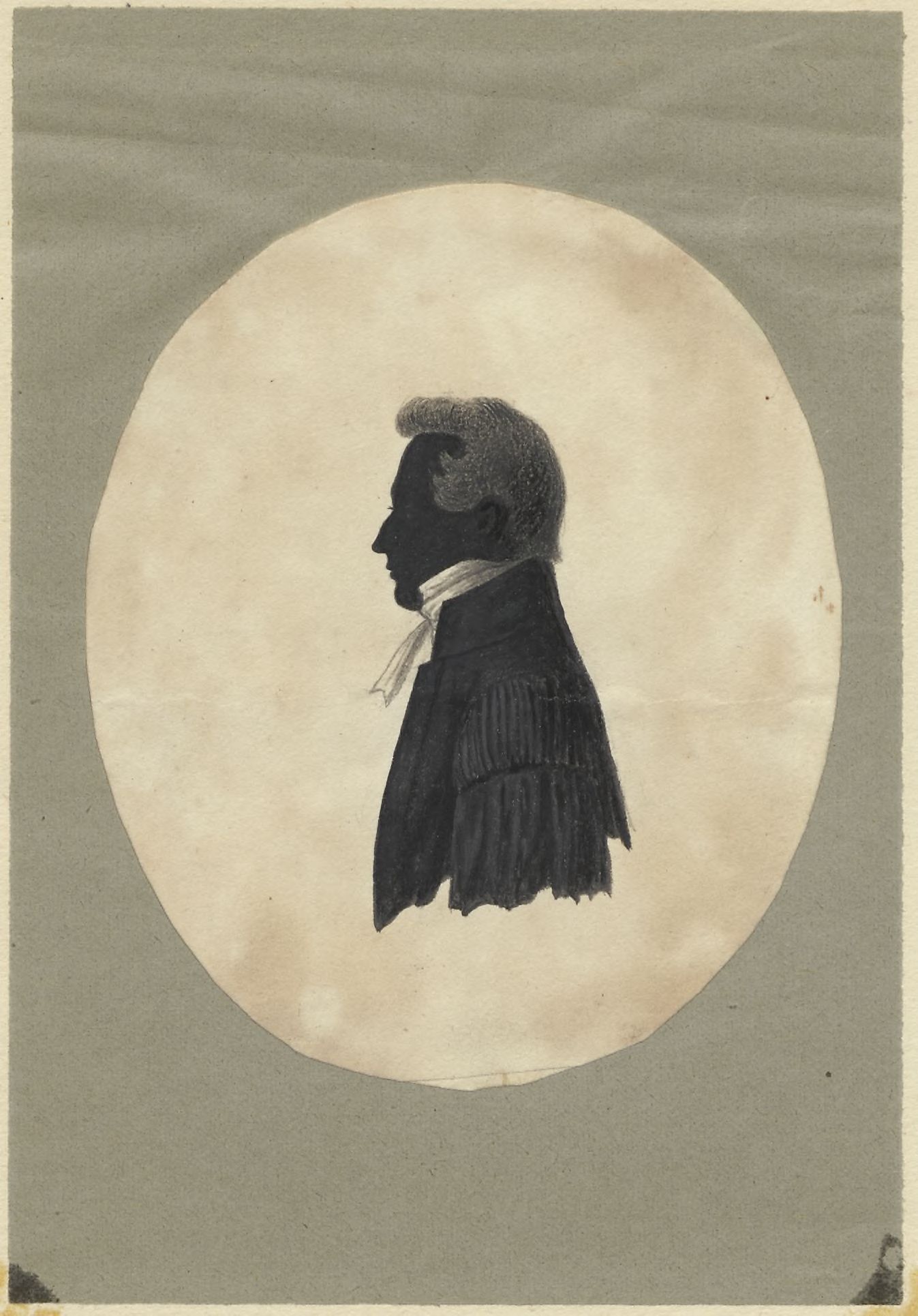 Silhouette portrait of an unknown man, facing left