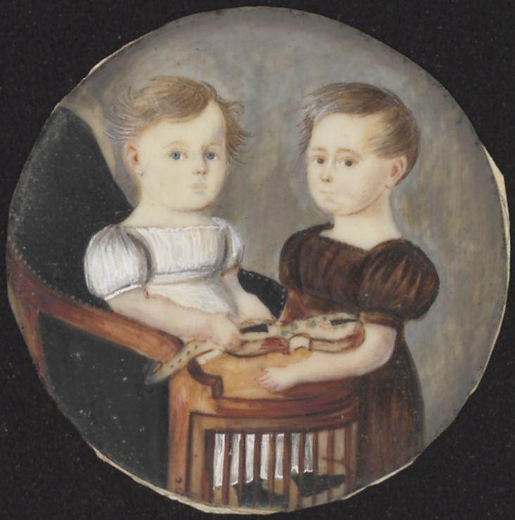 Miniature portrait of two children with a violin