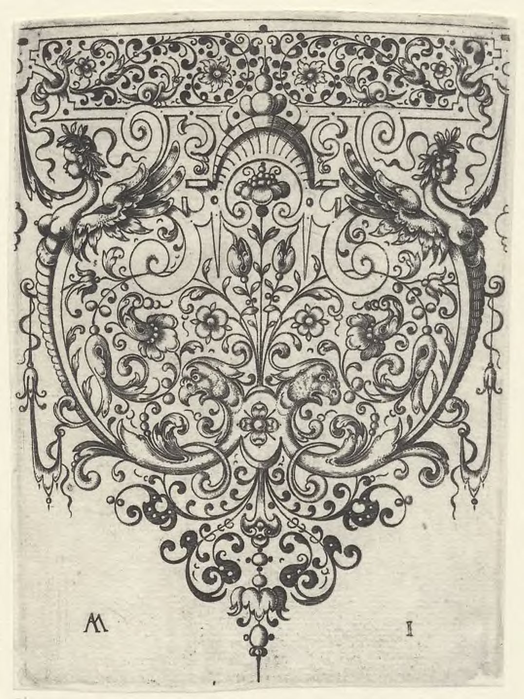 Border ornaments: A border ornament with harpies and birds