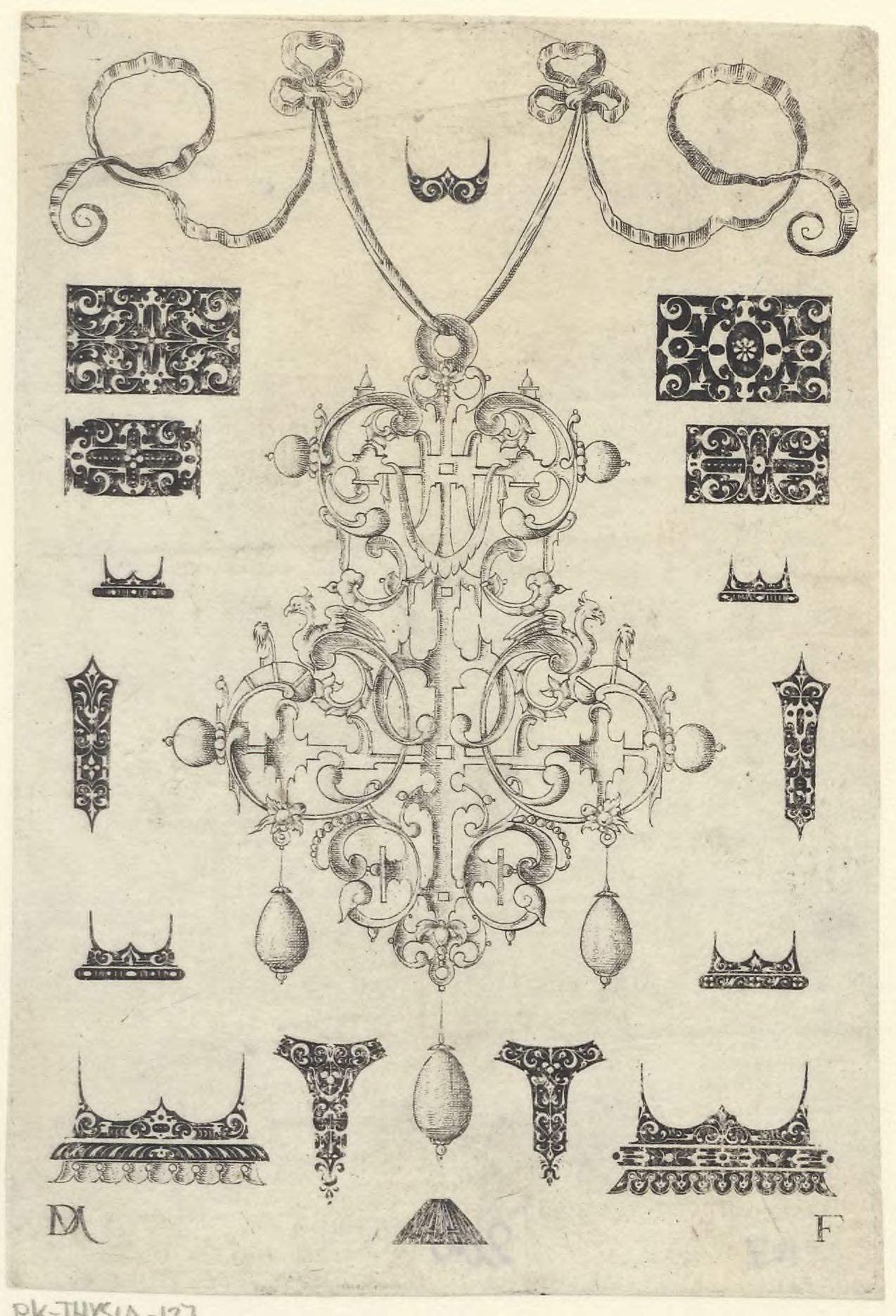 Ornamental pendants: Pendant surrounded by sixteen studs