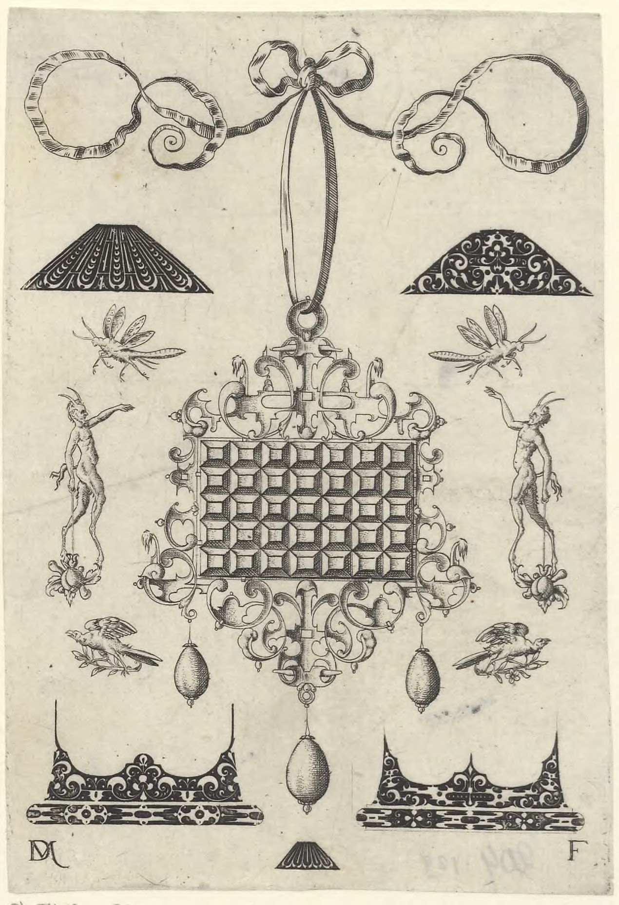 Ornamental pendants: Large pendant with square flat stones