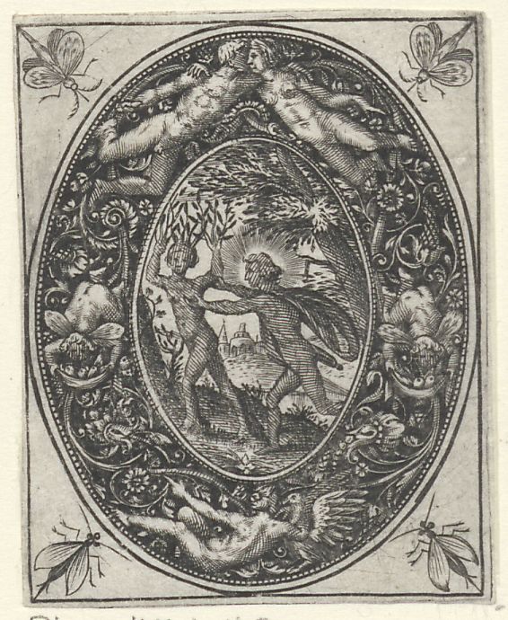 Blackwork ornament with Apollo and Daphne
