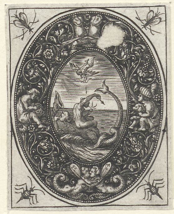 Blackwork ornament with Galatea and Eros