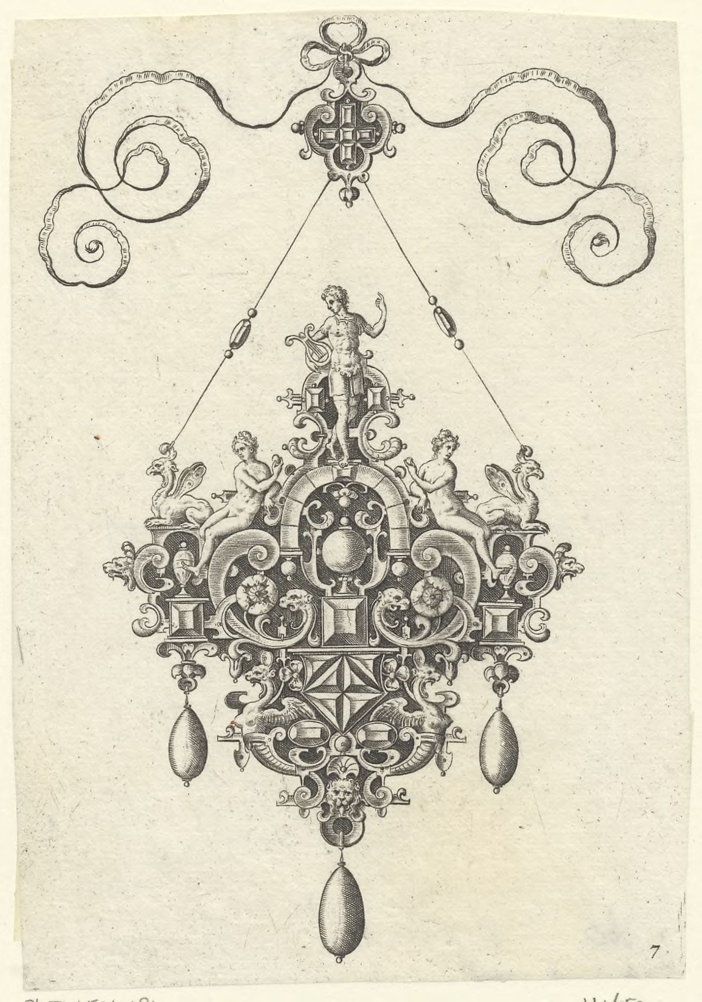 Designs for pendants: Apollo and to female nudes