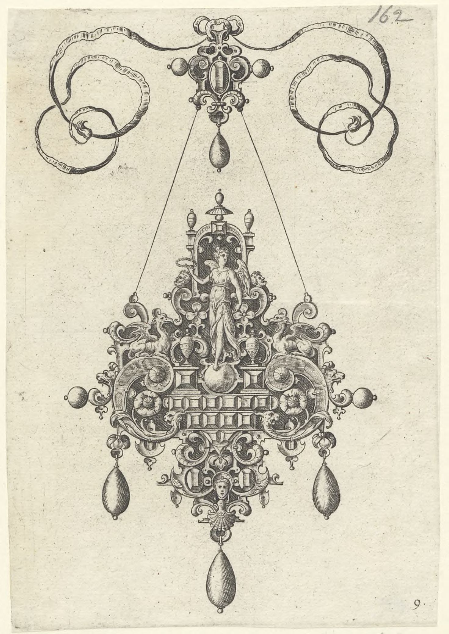 Designs for pendants: Victoria with a laurel wreath