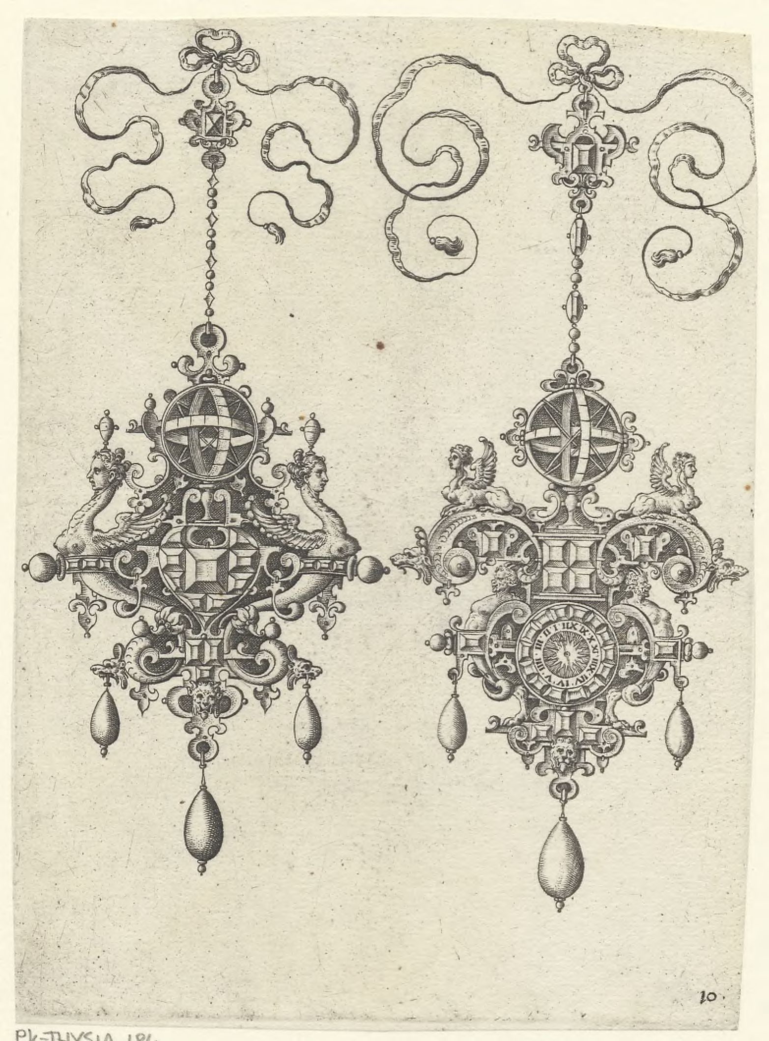 Designs for pendants: Two pendants with armillary spheres