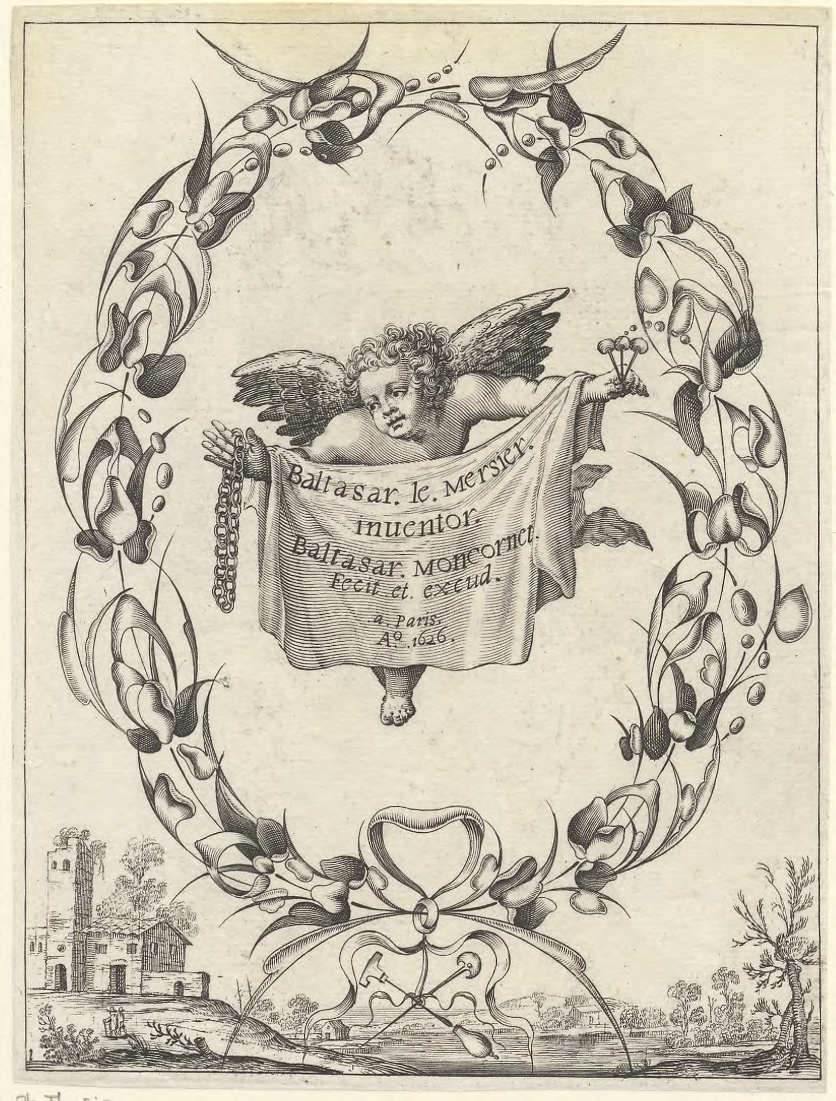 Stylized bouquets in landscapes: Title plate