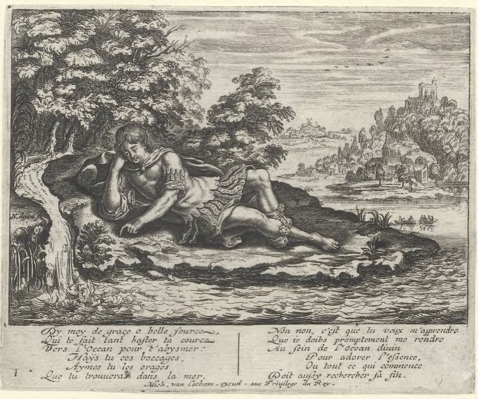 River sources: Landscape with a young man laying besides the source of a river