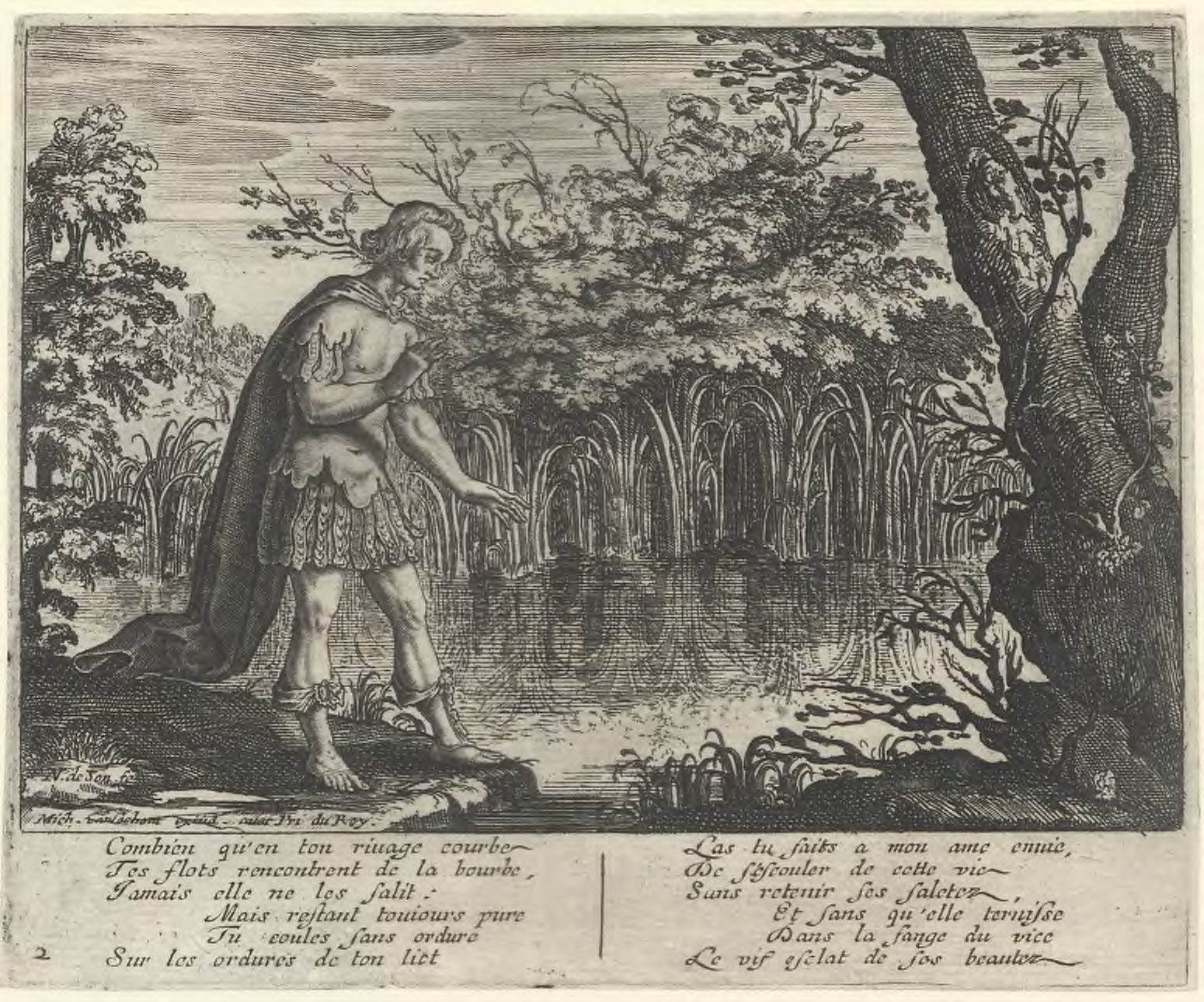 River sources: Young man standing besides the source of a river