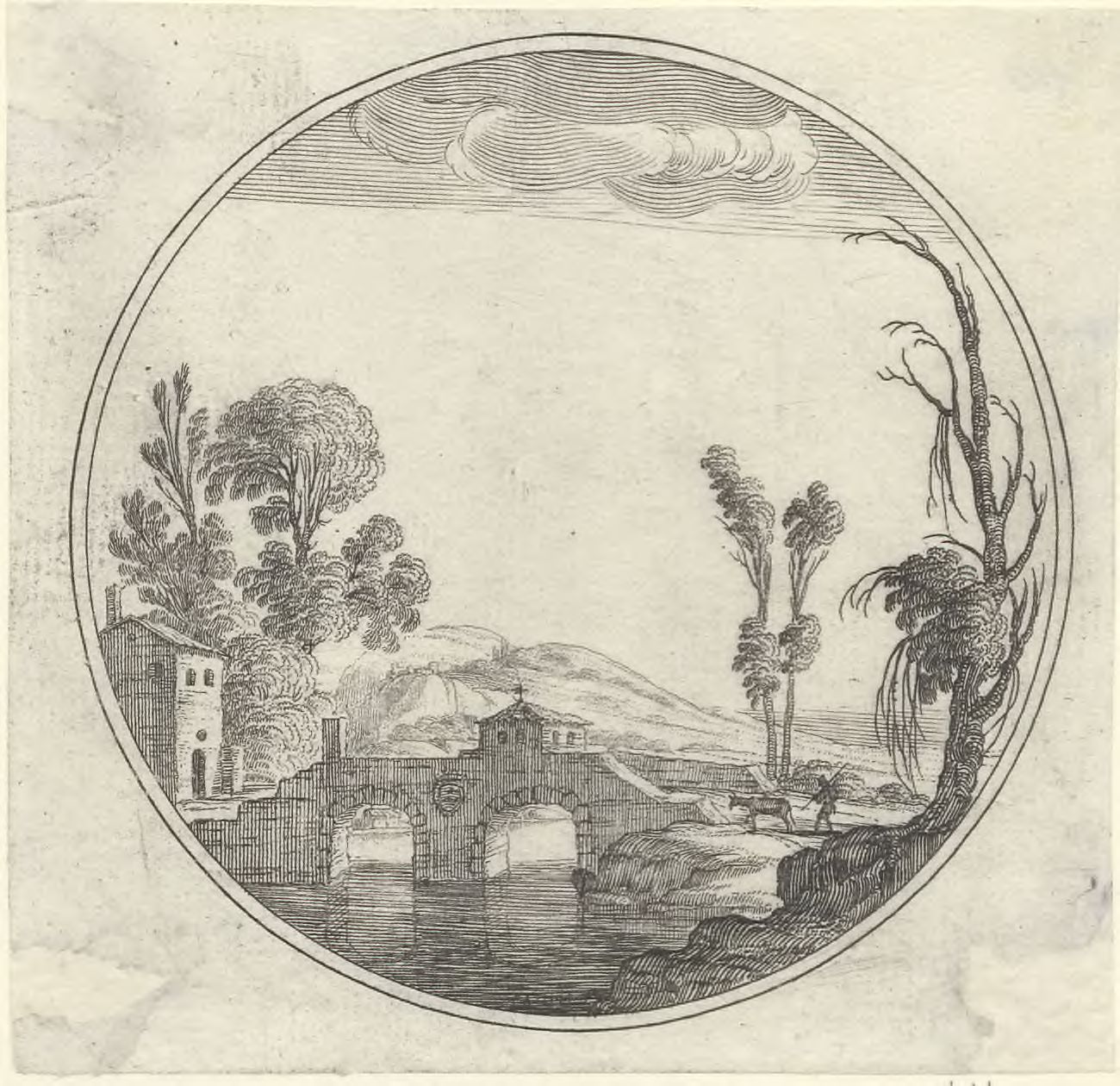 Landscapes in circles: Riverscape with a stone bridge