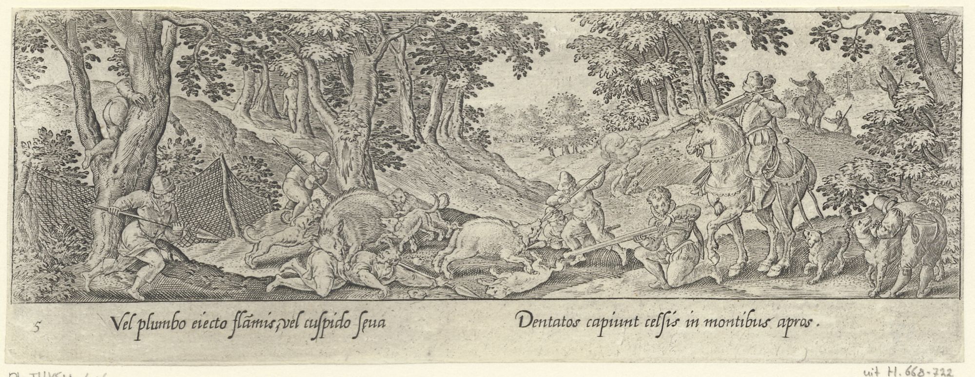 Venationis, piscationis, et aucupii typi: Boar hunt
