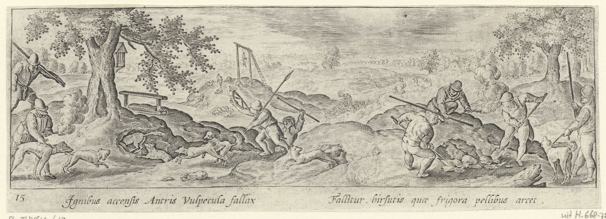 Venationis, piscationis, et aucupii typi: Fox hunt with fire