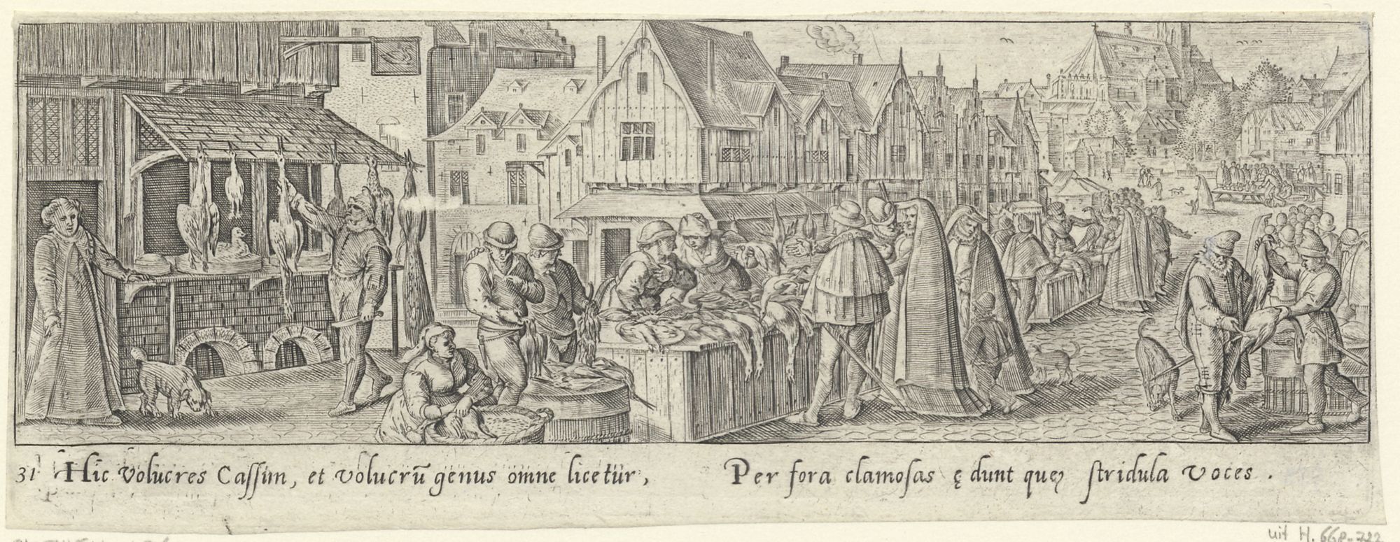 Venationis, piscationis, et aucupii typi: Poultry market in a city