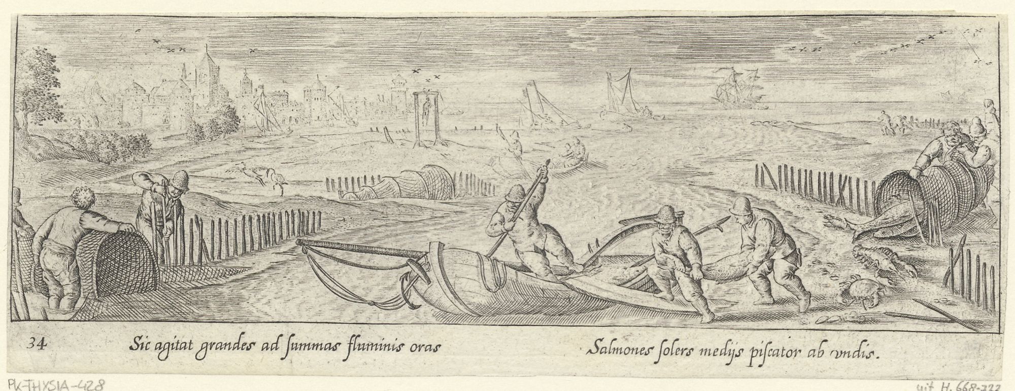 Venationis, piscationis, et aucupii typi: Netting of salmon