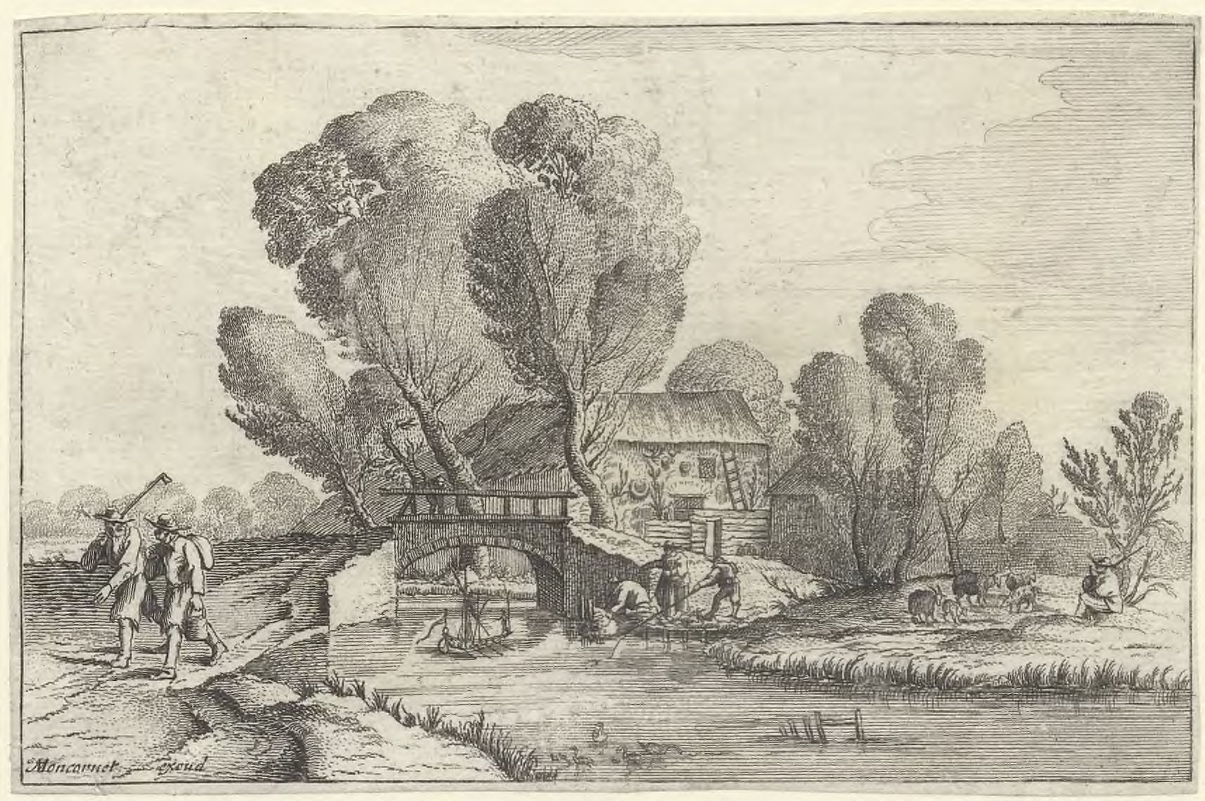Seven landscapes: Two travelers alongside a channel