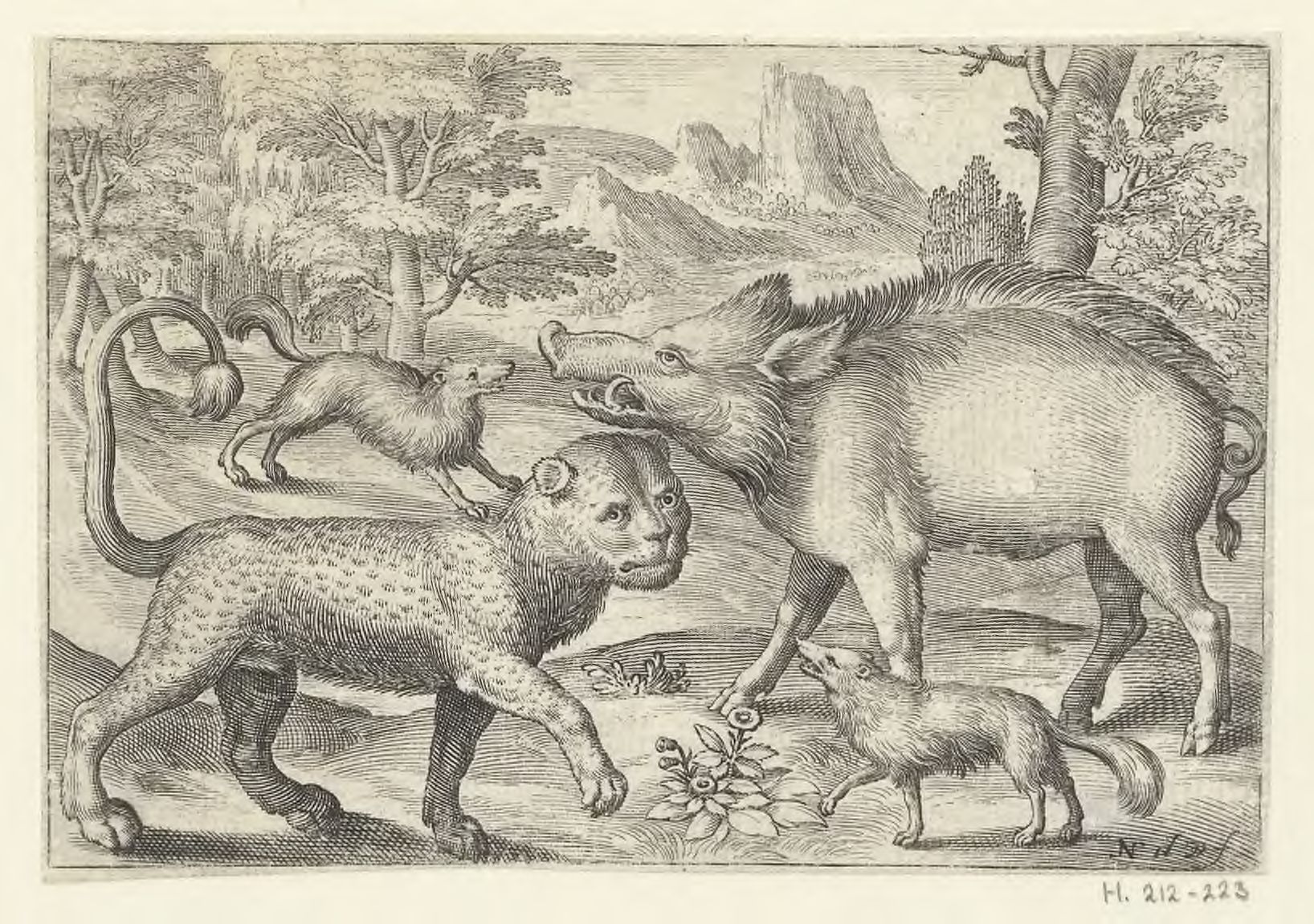 Animalium quadrupedum: a boar, a panther and two foxes