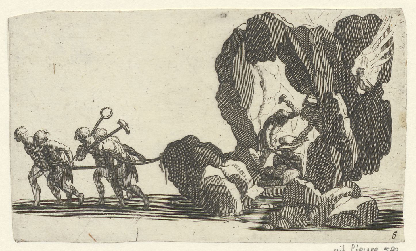 Figures forging tools inside a cave