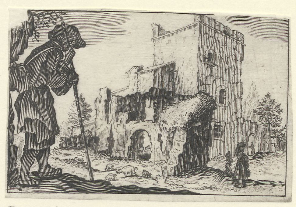 Herdsman standing near a ruin
