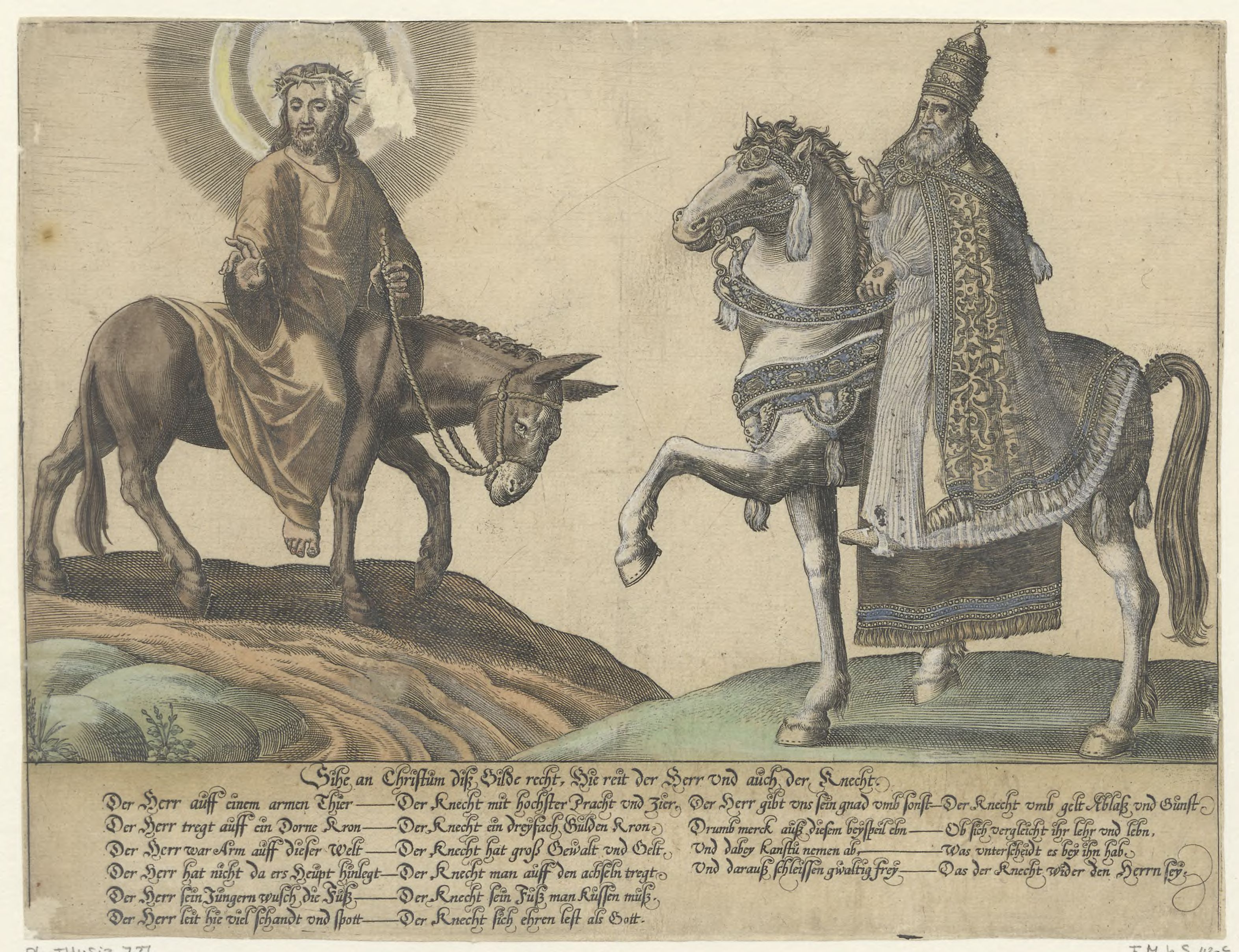 Christ on a donkey and the pope on a horse